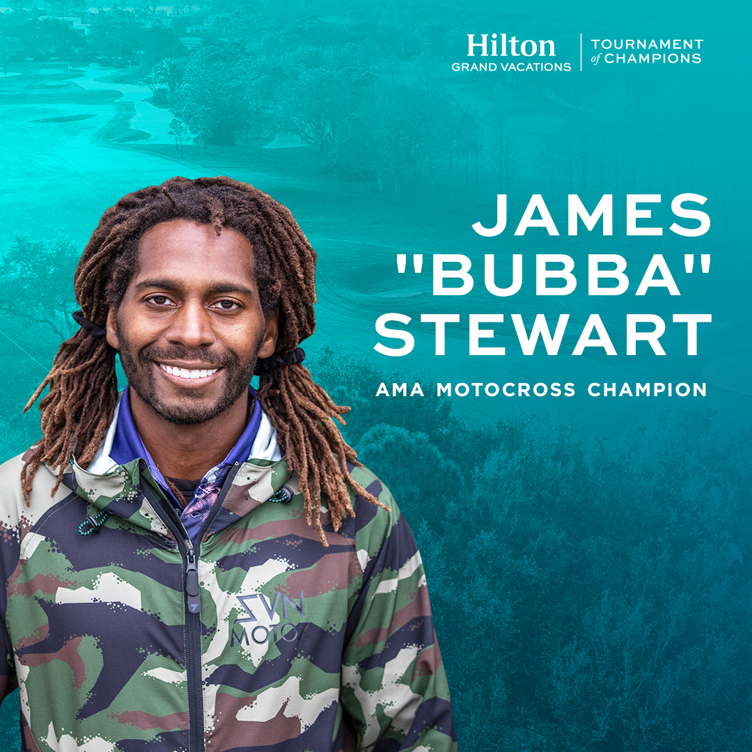 HiltonGrandVac's tweet photo. #AMAMotocross Champion James "Bubba" Stewart is back on our all-star roster for the 2024 Hilton Grand Vacations Tournament of Champions! ⛳🏆 Join us in January to see @js7 compete for the championship title! Get all the latest details: https://t.co/XLeNJbfBGg #HGVLPGA #Golf https://t.co/O7P2e6hUG8