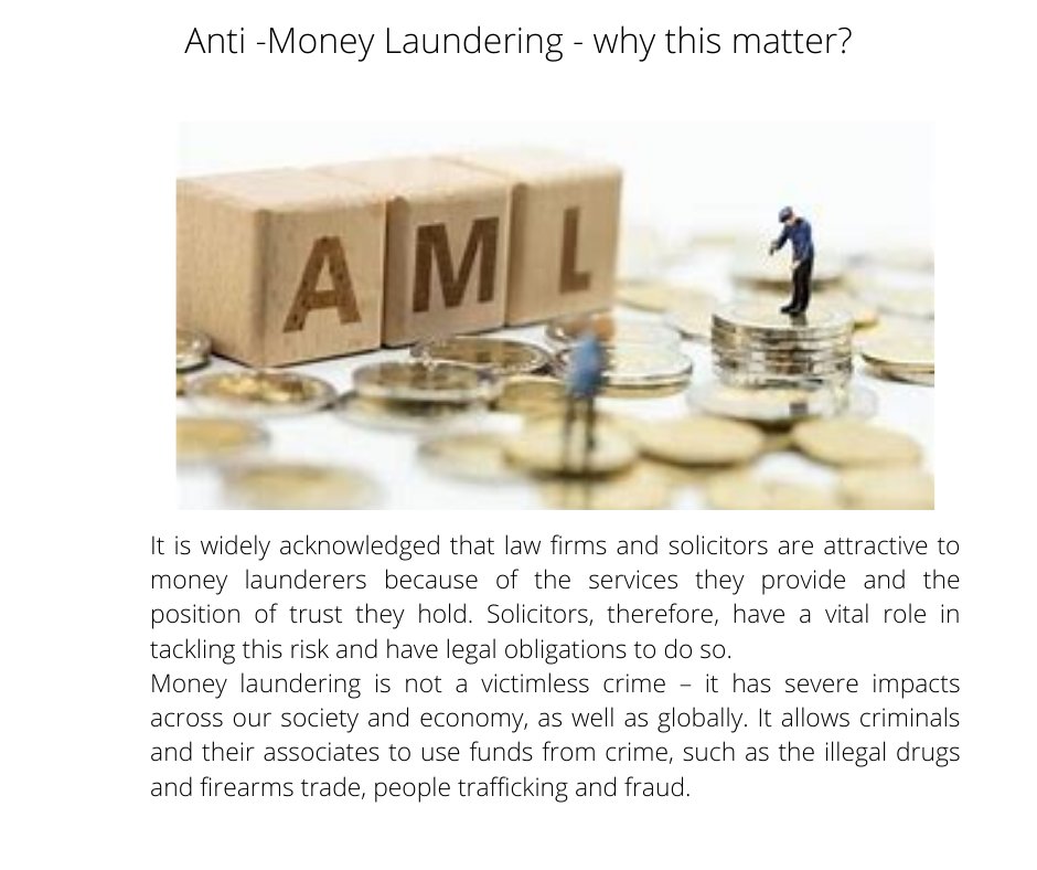 The Solicitors Regulation Authority (SRA) governs the anti-money laundering processes in the legal industry with clear guidelines as to why law firms must conduct AML checks. For more information, contact us on 01234938089 or visit our website at purebusinesslaw.com.