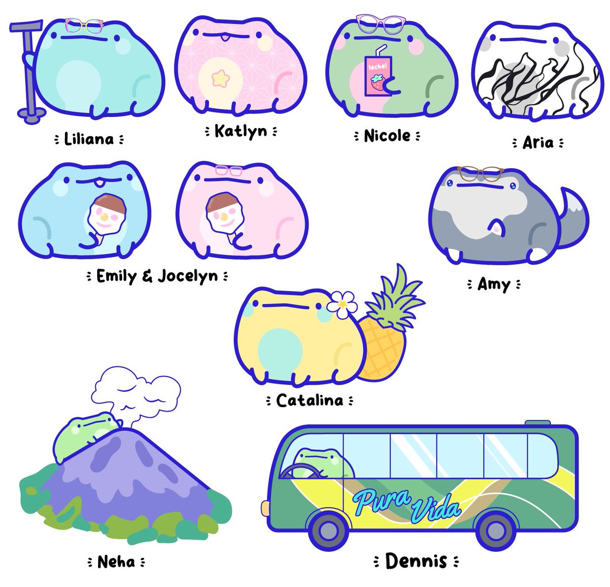 i drew everyone who went on my costa rica trip with me as a frog 🐸 !!