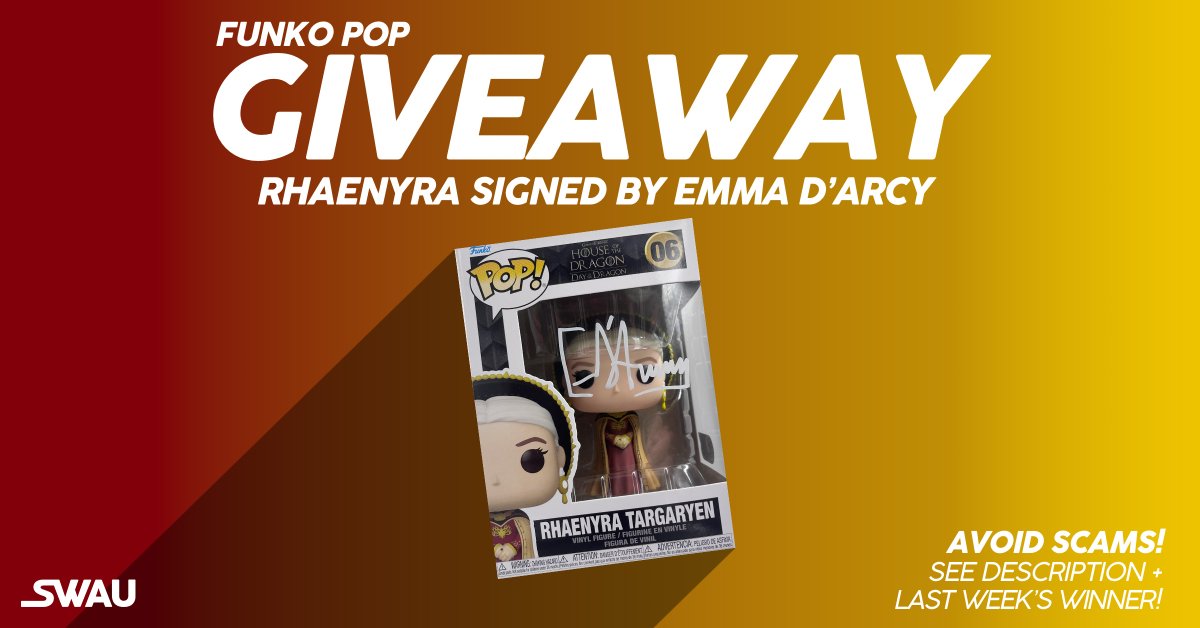 swau_official's tweet photo. Now's your chance to win a Rhaenyra Targaryen Funko POP! signed by Emma D'Arcy!

To enter:

- Follow @swau_official
- Like &amp; RT
- Tag one friend PER COMMENT

Congrats to Mark Perez for winning our Daemon Funko signed by Matt Smith! Good luck this week, everyone!

#swau #giveaway https://t.co/qvOvGAdHF9