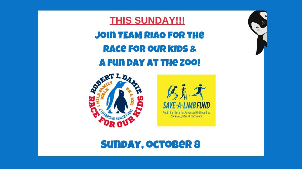 #RaceforOurKids is this Sunday, and it looks like the perfect Fall day to enjoy the race, fun walk, festival, & the #MarylandZoo! Please join us & designate funds raised to support our #SaveALimbFund. Learn more at: bit.ly/RaceForOurKids….  #ICLL #LifeBridgeHealth #TeamRIAO