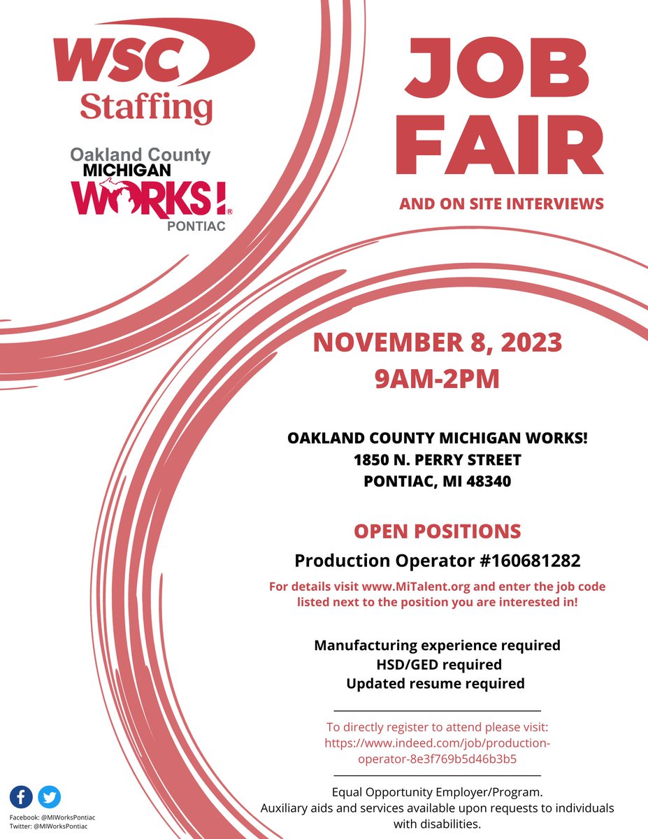🍁Fall is here and so are more job opportunities!🍂 Come on by our office on November 8th to meet with WSC Staffing to find out more about their current opportunities! They are #nowhiring in #OaklandCounty and will be doing on-site interviews.  #OaklandCountyJobs #MichiganJobs