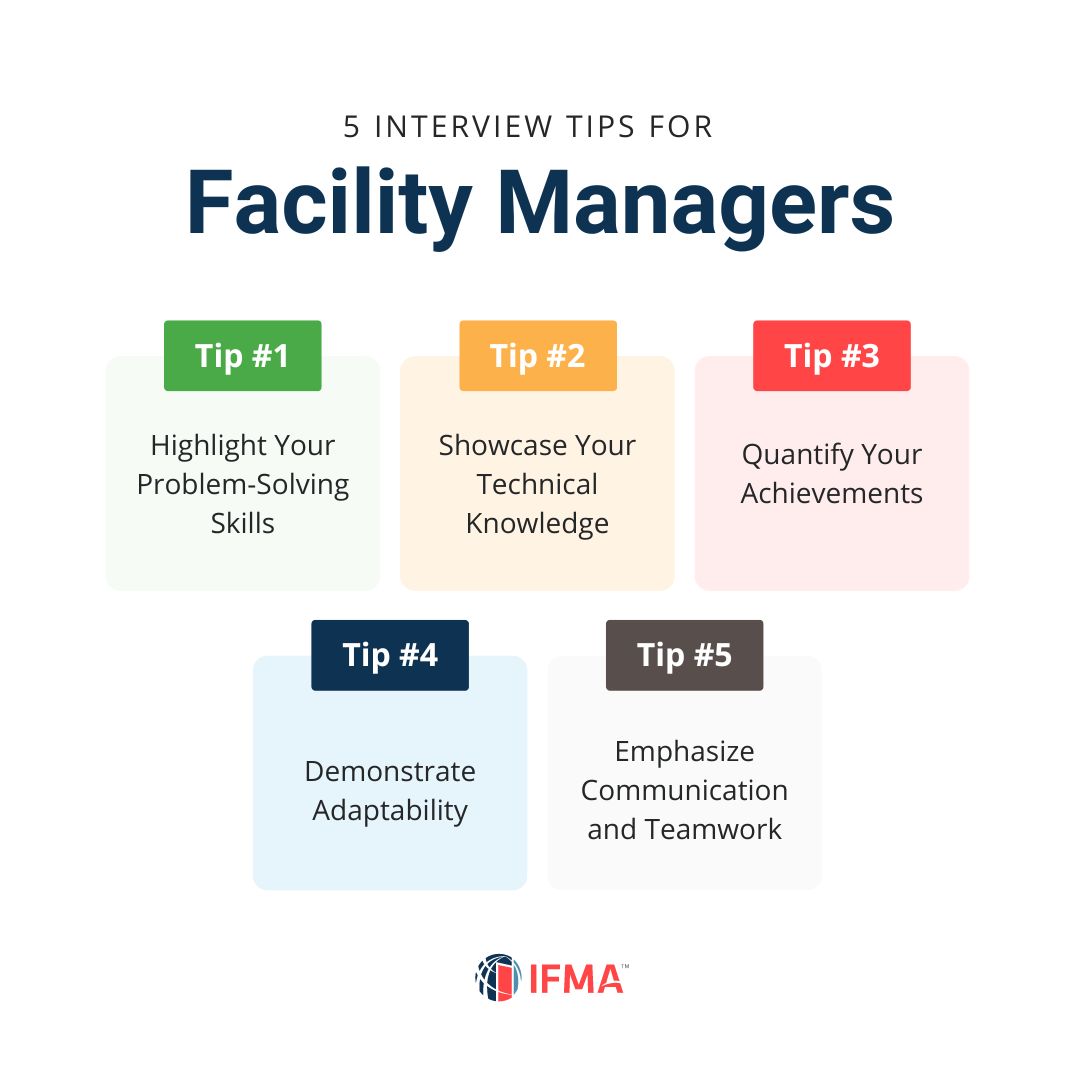 IFMASTL's tweet image. Preparing for a #FacilityManagement interview? Here are 5 pointers to ace it:
1️⃣ Problem-Solving 🛠️
2️⃣ Technical Skills 🎓
3️⃣ Teamwork 🤝
4️⃣ Adaptability 🥊
5️⃣ Use Numbers 📊
Got tips of your own? Share them! 
#IFMAStLouis #JobInterviewTips