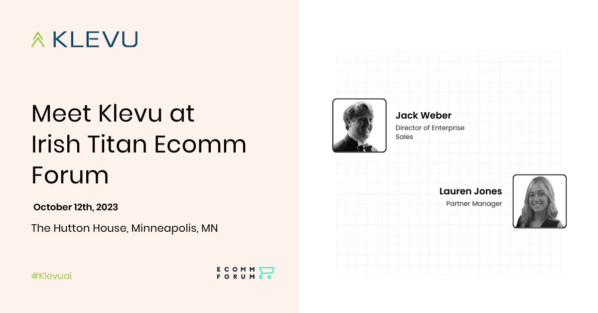 ✈️ The Klevu team is headed to Minneapolis!

We will be attending @Irish_titan's 9th Ecomm Forum on October 12th and we would love to see you there. 

Come by our booth to chat about AI and product discovery, we would love to learn more about your eCommerce business!

#EcommForum