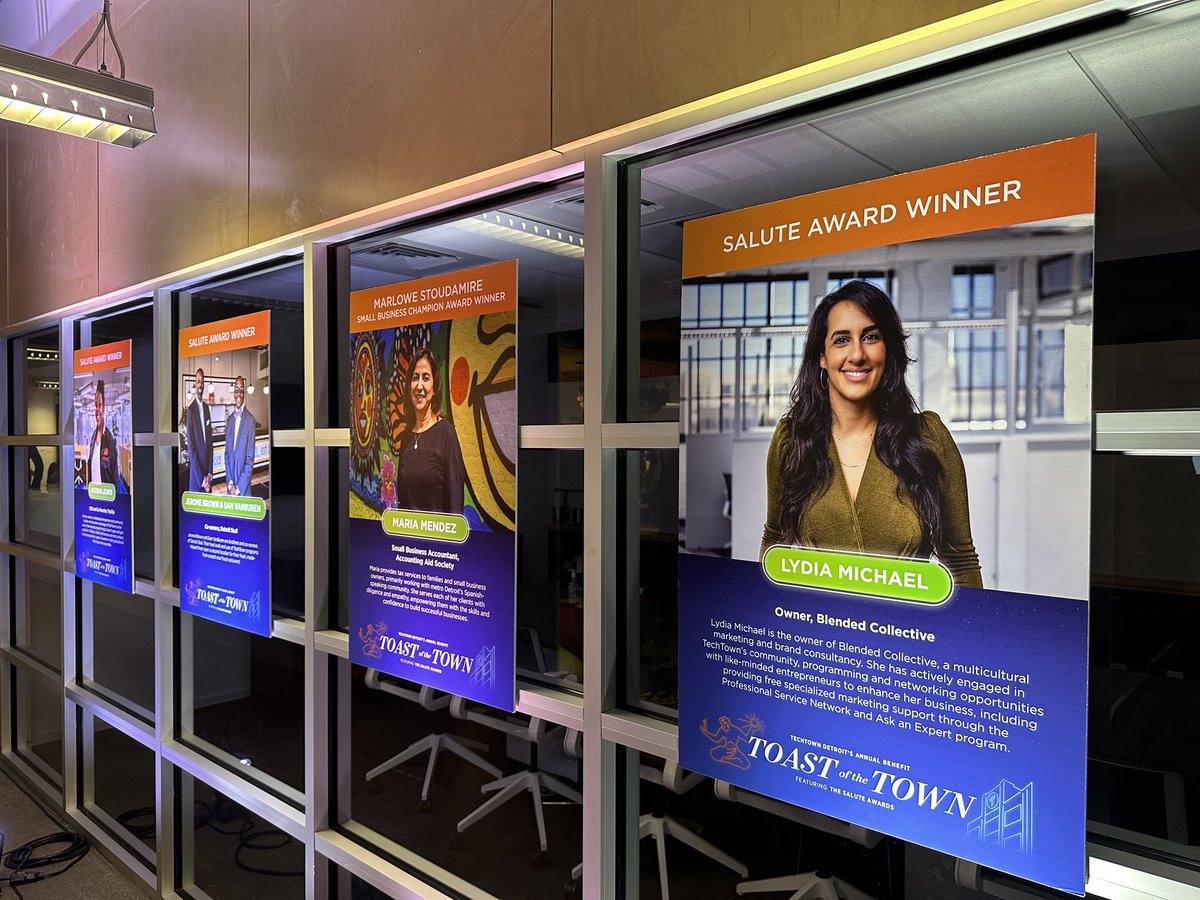 Lydia_Michael's tweet photo. Honored to receive the Salute Award from @techtowndetroit last evening - the highest honor celebrating #entrepreneurship in the city. A big thank you to TechTown, my team, clients, partners and all who have supported my journey.

Feels like I’m just getting started! 💜 https://t.co/Hpw7pjN5Eg