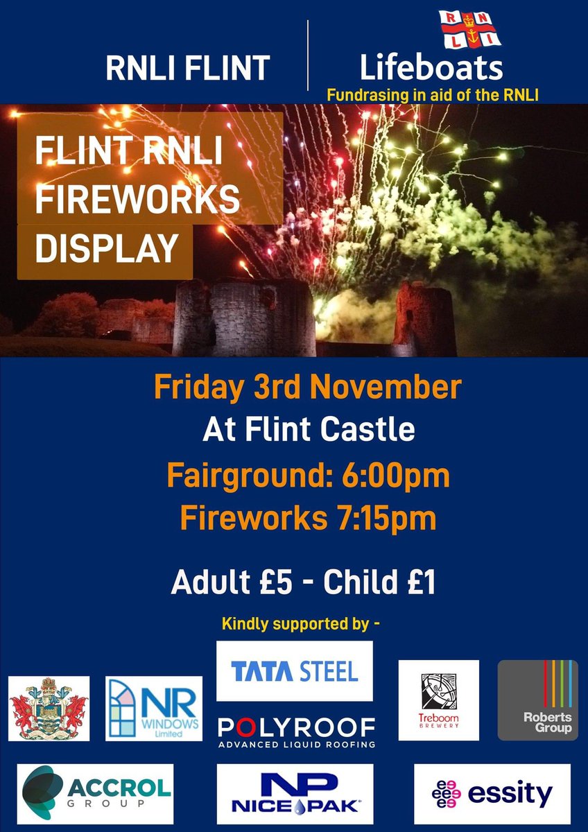 Flint Lifeboat (@flintlifeboat) on Twitter photo 🎇 We are pleased to announce our firework display will be held on Friday 3rd November at Flint Castle 🎇 🎇 We are pleased to announce our firework display will be held on Friday 3rd November at Flint Castle 🎇