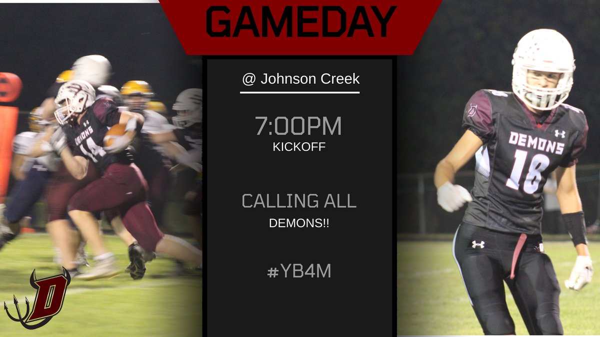 It's gameday baby!! Wrapping up our conference road schedule with a trip down to Johnson Creek. Kickoff is 7pm so grab that winter coat and come support our Demons! #YB4M