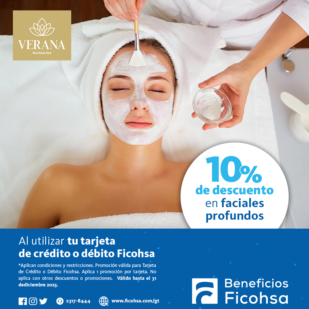 En Verana Boutique Spa disfrutas de descuentos especiales en Masajes Reductores y Faciales Profundos al presentar tu Tarjeta de Débito o Crédito Ficohsa 🧖🏽

Conoce todos los beneficios que obtienes con tus Tarjetas AQUÍ bit.ly/3tpbdfh

#BancoFicohsa #BeneficiosFicohsa