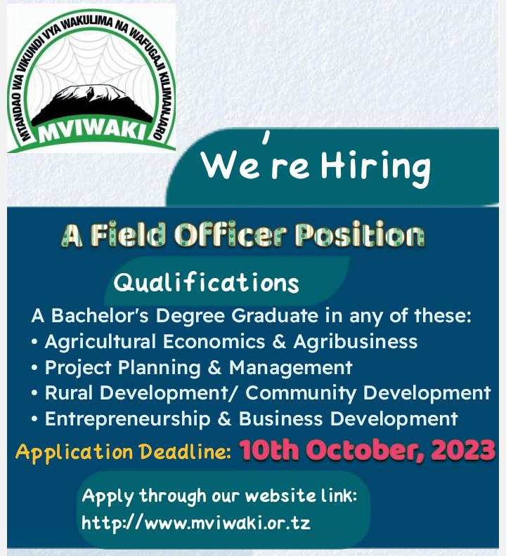 #vacancyannoucement
#ApplyNow #jobopportunitynity <a href="/followers/">はうはう</a>
Use this link for more information on how to apply: 
mviwaki.or.tz/index.php