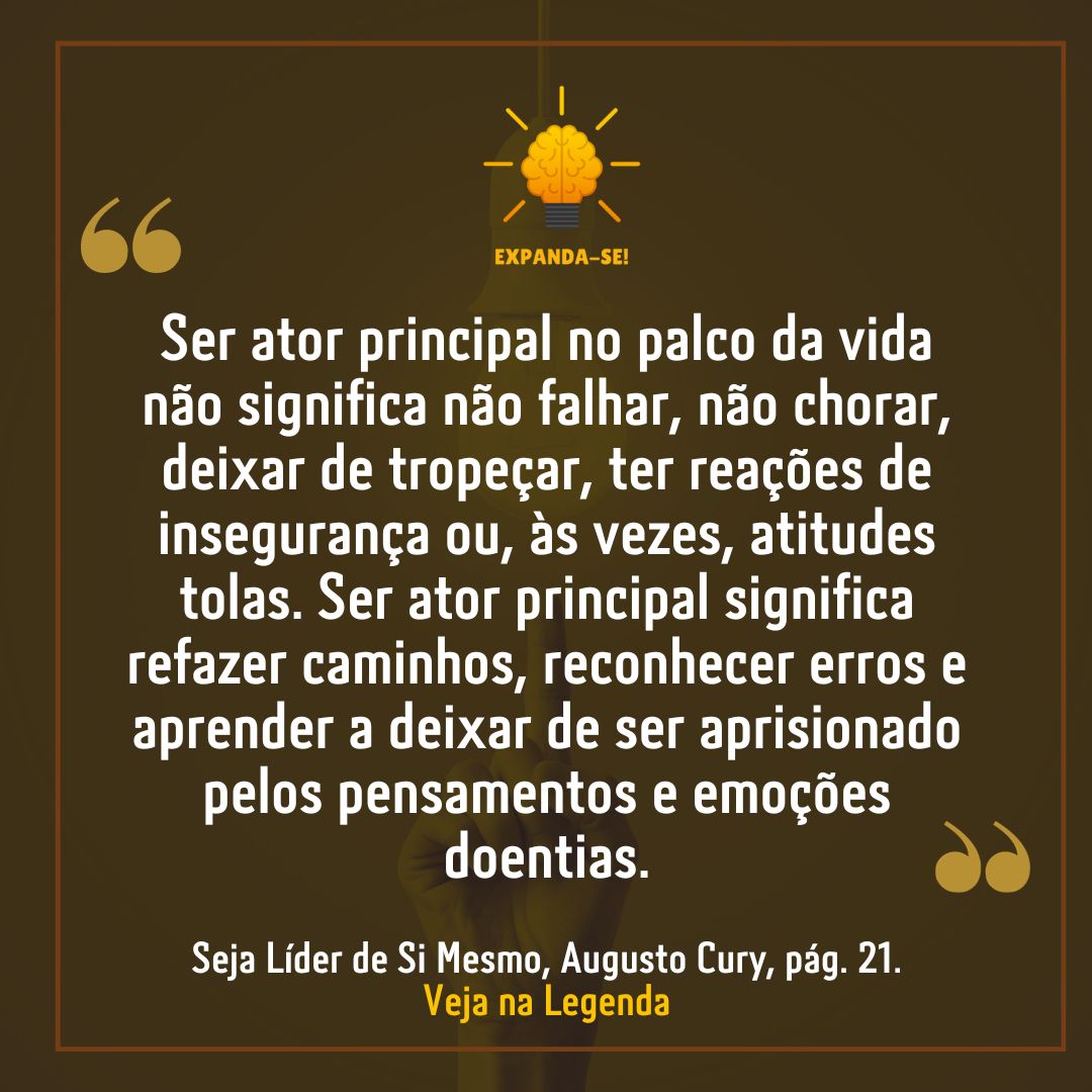 gabriel_drf's tweet photo. Seja #Líder de Si Mesmo, por #AugustoCury 👇
https://t.co/5eyRCa9KOp

... Ser ator principal [da própria vida] significa refazer caminhos, reconhecer #erros e #aprender a deixar de ser #aprisionado pelos #pensamentos e #emoções doentias.
Pág. 21 https://t.co/JXYVCmjtPt
