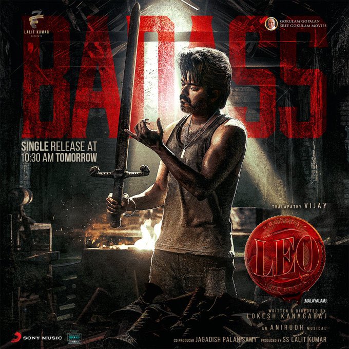 KollywoodSamrat's tweet photo. #Badass Telugu,Malayalam, Kannada &amp; Hindi versions out tomorrow at 10.30 am..

#Leo https://t.co/lDGudGwmQ6