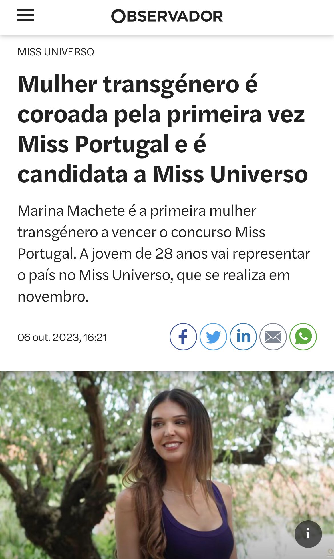 Mulher transgénero é coroada pela primeira vez Miss Portugal e é candidata  a Miss Universo – Observador