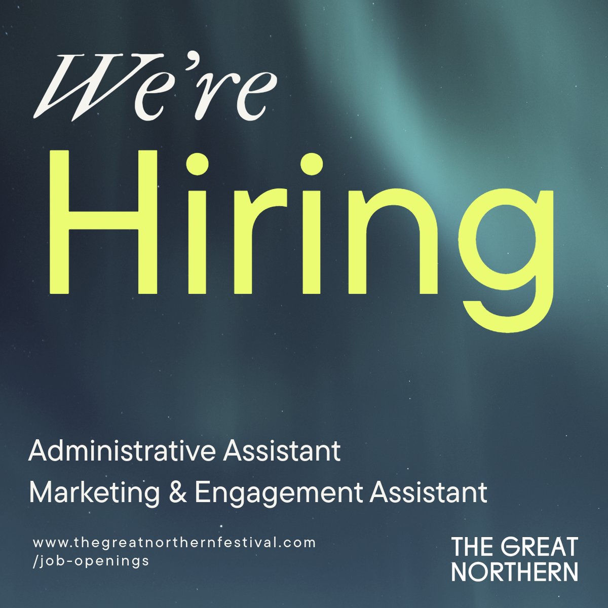 The Great Northern is seeking an Administrative Assistant and a Marketing & Engagement Assistant to support organizational operations and grow and engage audiences during the 2024 festival. Learn more about the part-time roles at thegreatnorthernfestival.com/job-openings.