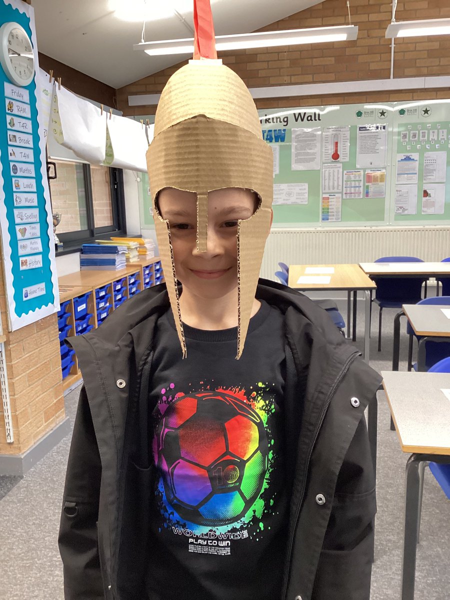 BriarHillSch's tweet photo. In our Year 4 class, we're diving into the captivating world of Ancient Rome. Check out this incredible Roman helmet crafted by one of our talented students. His dedication and creativity truly shine through! #AncientRome #HistoryHomework https://t.co/5kDkAM1gwL
