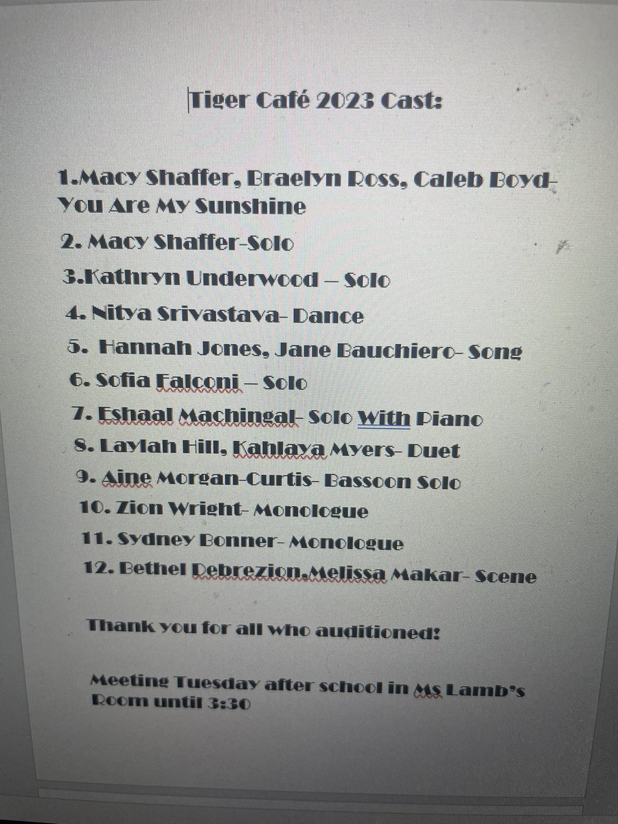 Amanda Lamb (@lambdramaqueen) on Twitter photo Congratulations to our 2023 Tiger Cafe Cast! We will meet after school on Tuesday after we return from fall break. <a href="/HeadMagnetMS/">Head Magnet Middle School</a> Congratulations to our 2023 Tiger Cafe Cast! We will meet after school on Tuesday after we return from fall break. <a href="/HeadMagnetMS/">Head Magnet Middle School</a>