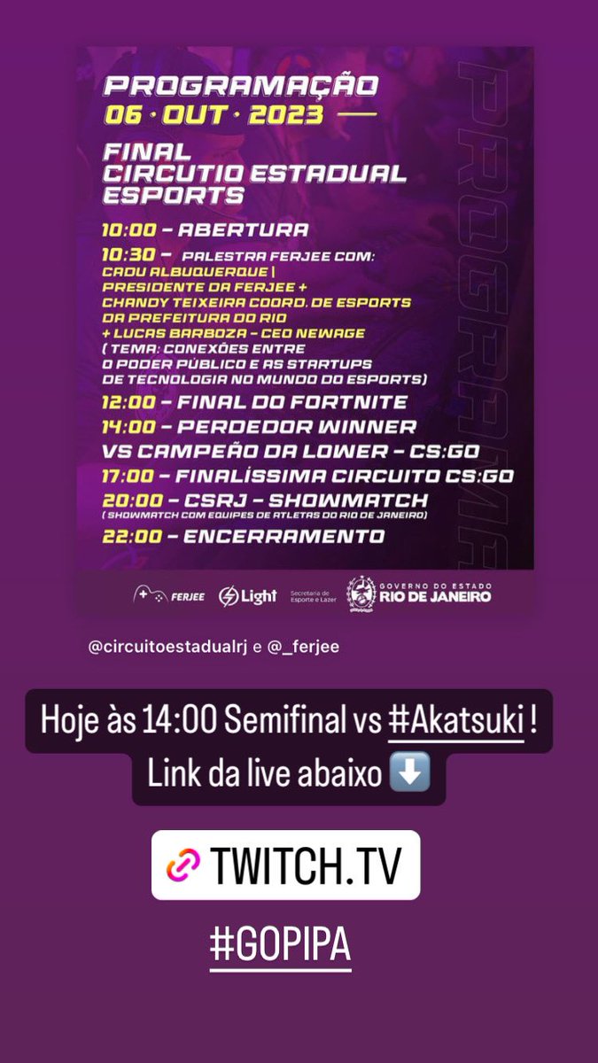 pipa_gaming's tweet photo. Hoje as 14:00 estaremos jogando semifinal
lower do Circuito Estadual de E-sports do RJ em LAN.
Nos siga no Instagram pra acompanhar mais sobre a viagem, vamos estar postando uns conteúdos pra vocês verem nos próximos dias. #GOPIPA
Link da transmissão: https://t.co/p8BBIHU7cs https://t.co/vdnjaSMCOX