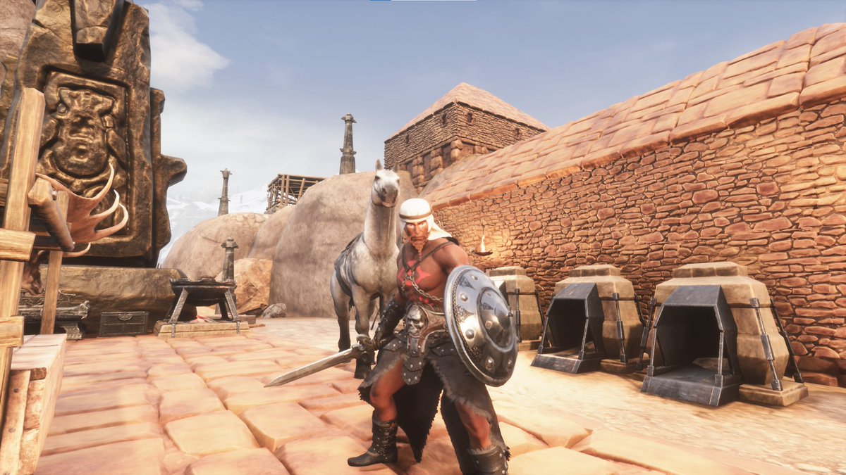 KnowlieKanole's tweet image. Keeping it simple? 
We&apos;re 1 week into @ConanExiles and I think we spent to much time adventuring not enough time home our house is dusty!
Don&apos;t Mind Lian he&apos;s the Strong Silent Type.
Joys of cliff building - No Neighbors
#AgeofWar and #FuncomCreators
Yes that&apos;s a dancer! shh