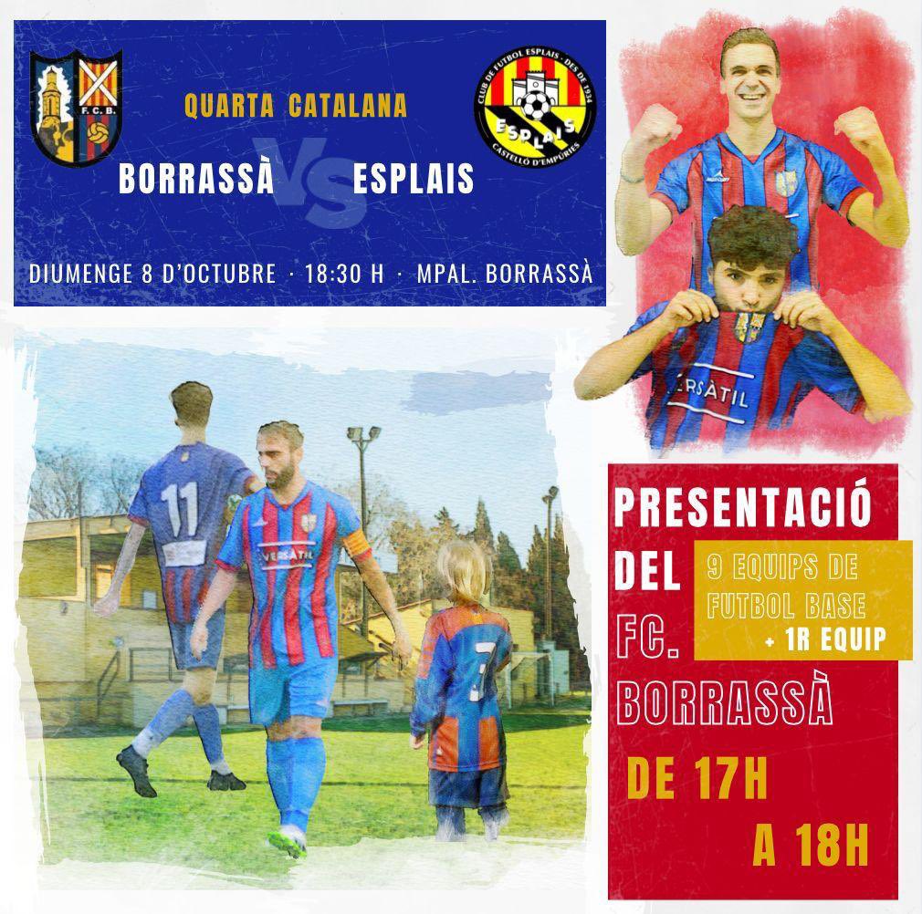 Ei!!!! Mares/pares, jugadors i seguidors del FC Borrassà, des del club volem anunciar-vos que el proper diumenge 8 d’Octubre de 17h a 18h es celebrarà la presentació oficial de TOTS els jugadors del club.