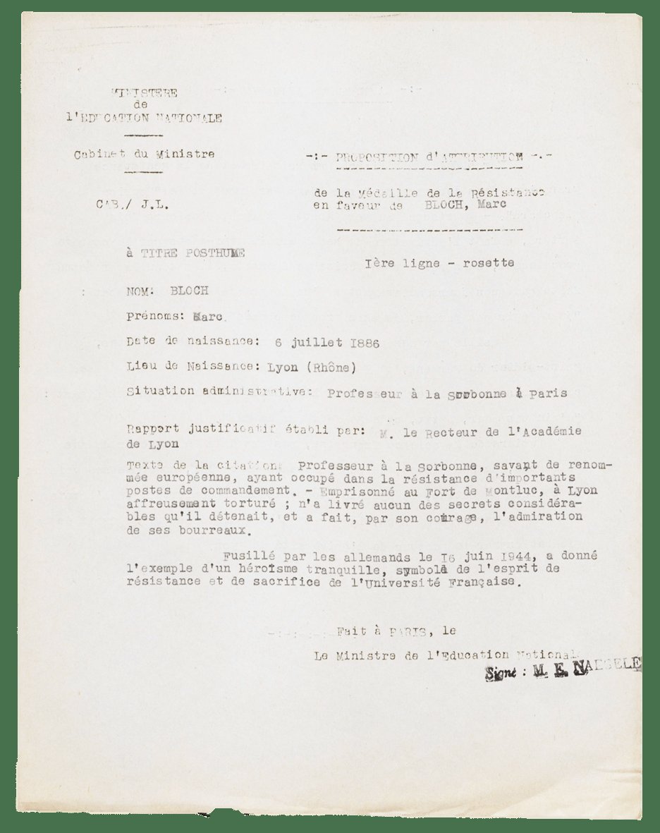 ldvcnrd's tweet photo. Voici le document par lequel l'historien Marc Bloch est proposé pour la médaille de la Résistance après la Deuxième Guerre mondiale #MarcBloch #Résistance #2eGM #cnrd #cnrd2023 https://t.co/PH7vy1xMhD
