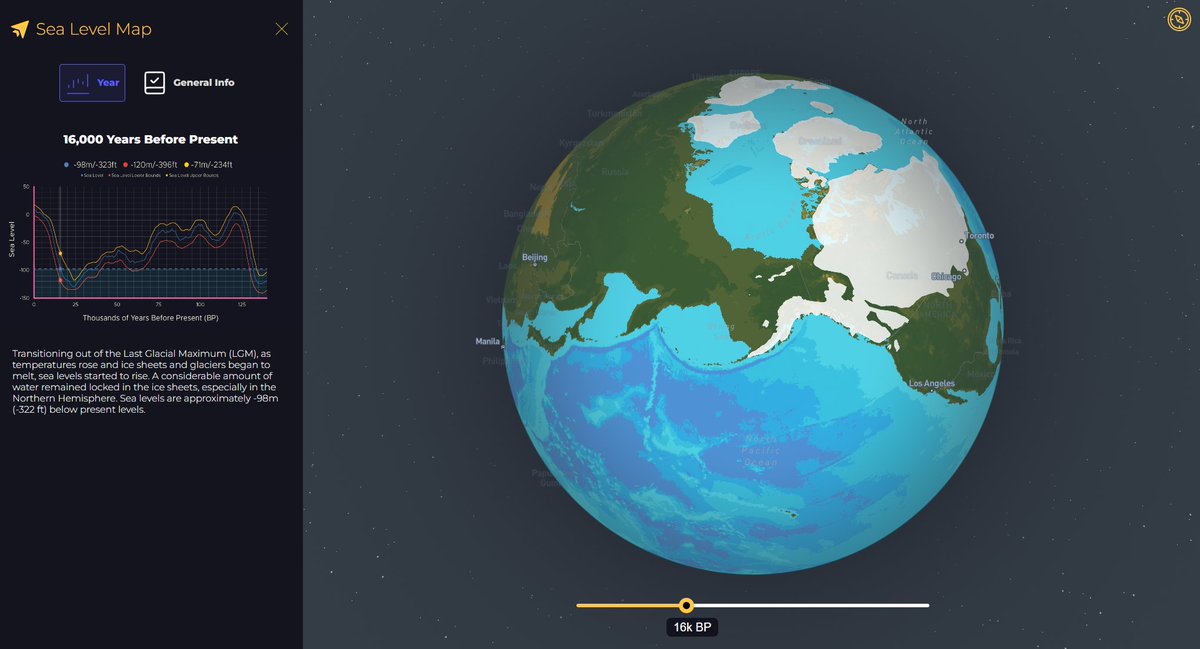 Screenshot of our new sea level ice sheet interaction map showing Beringia ~16,000 years ago #Beringia #LGM #paleomapping #sealevel #iceage #deglaciation