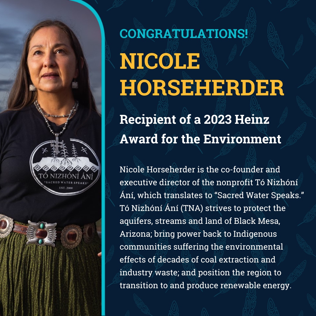 Congratulations to Nicole Horseherder (Diné), Co-founder and Executive Director of Tó Nizhóní Ání, for winning the 2023 Heinz Award for the Environment! Get inspired by Nicole’s groundbreaking work ➡️ heinzawards.org/pages/nicole-h… #NativePhilanthropy #HeinzAwards
