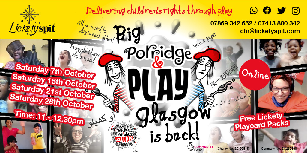 Tomorrow's the day! Big Porridge & Play Glasgow Online IS BACK! 🌏🪐💫 Looking forward to the next 4 #Storyplay sessions with our online hub! #lotterycommunity