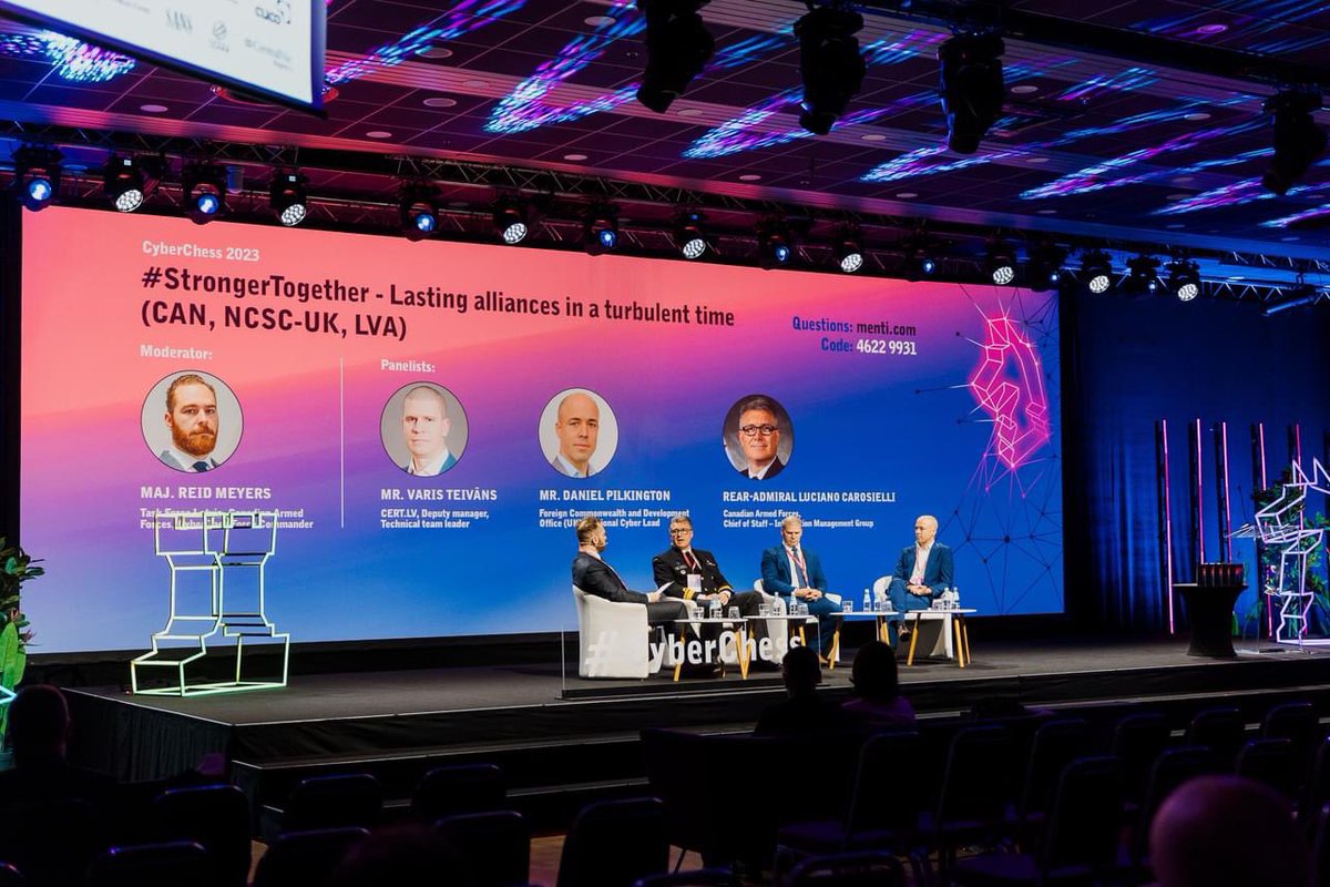 CAF_J6_FAC's tweet image. Honoured to represent Canada’s Cyber Force at the #CyberChess2023 conference in Latvia and join global experts to discuss the complexities of the cyber space and reconfirm our shared commitment to a safer digital world. @certlv