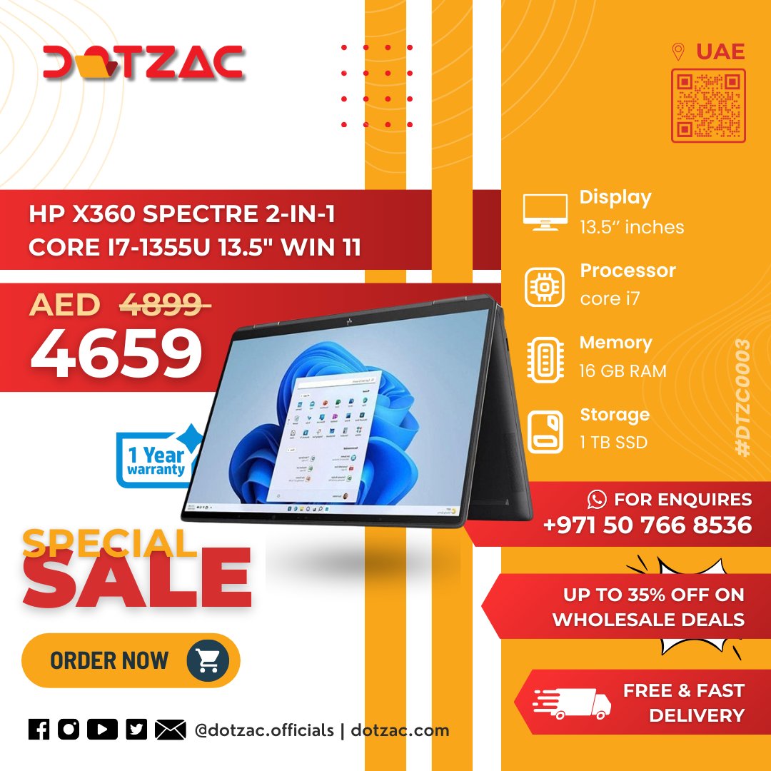 dotzac_official's tweet photo. Elevate Your Experience with the HP
Spectre x360! 

✨ 13th Gen Core i7
🚀 16GB RAM
💽 1TB SSD
🖥 Windows 11
📺 13.5" Touchscreen

PRODUCT CODE: DTZC0003

📞 Call: +971507668536

#HPSpectreX360 #Windows11 #UpgradeYourTech
#LimitedStock #dotzac https://t.co/CDMm7bufpi