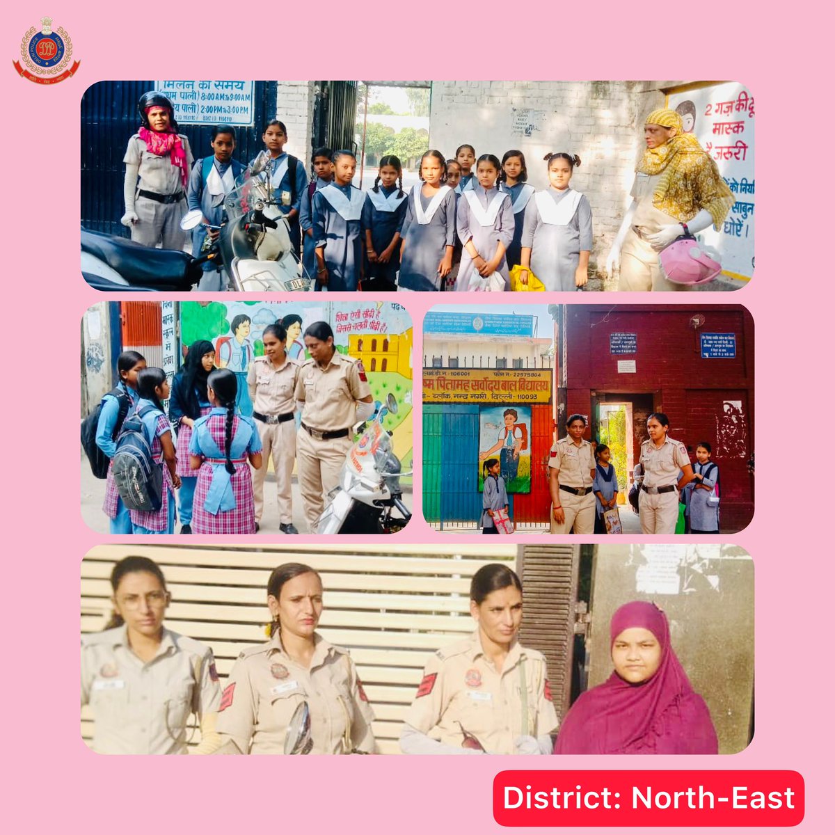 DCPNEastDelhi's tweet photo. To ensure the safety and security of school girls, North-East District’s #DelhiPolice taking all measures regularly, like intensifying police patrolling near school areas, deploying women's staff at schools &amp; sensitising students about various crimes &amp; their safety tips.
#DPCares https://t.co/47u5i6XHjs
