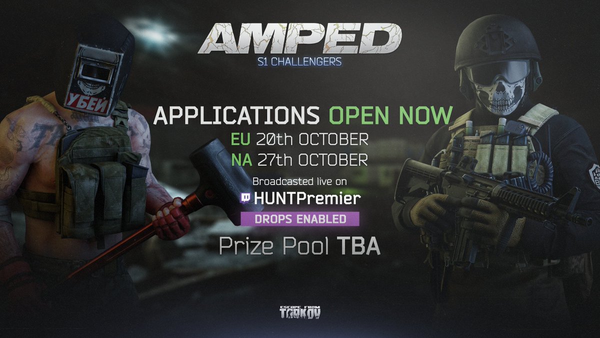 huntpremier's tweet image. We want to see more people completing in our tournaments, so we're proud to present: AMPED Challengers.

72 players per region, private servers, with Drops enabled.  

Application links and tournament information are found in our discord here: discord.gg/huntpremier
