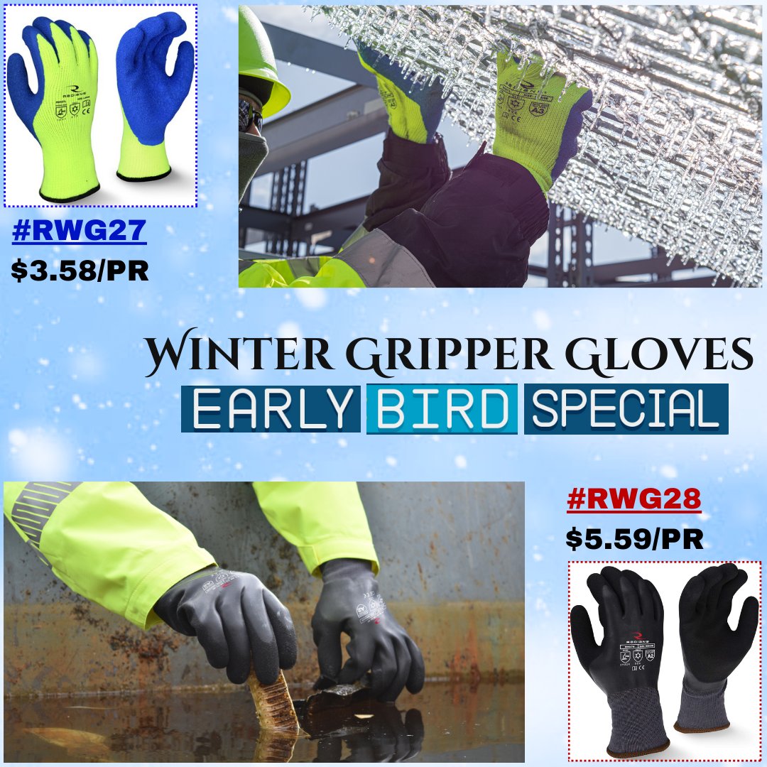 #EarlyBird Gets The Worm🐦 Special pricing on our popular #WinterGloves goes thru 10/20!🧤 Shop Below!

RWG27: lnkd.in/gCx2_Dmp
RWG28: lnkd.in/guZuuRVm

info@olsensafety.com | 8003436461

#HandProtection #CutGloves #waterproof #radians #Cold #Ice #PPE #Olsen #Family