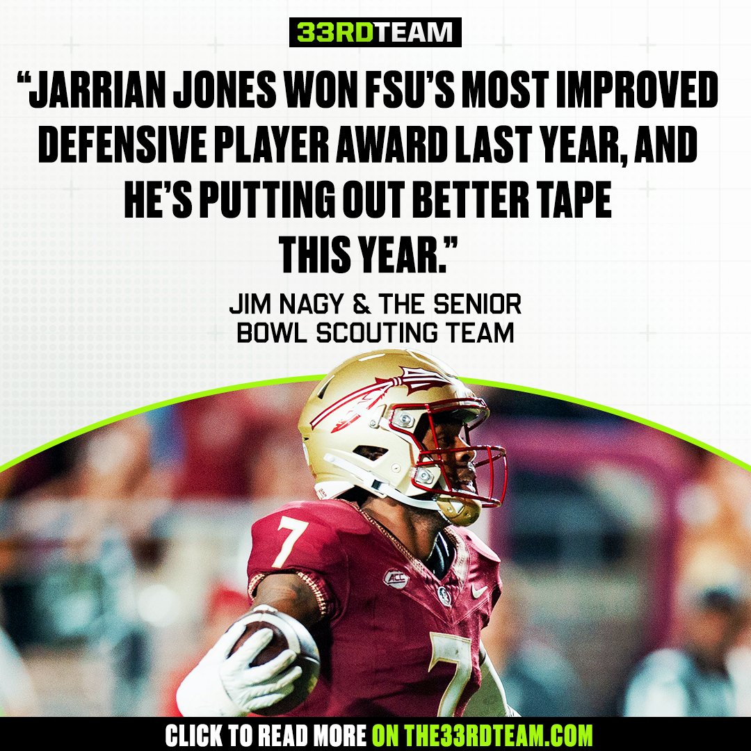 The33rdTeamFB's tweet photo. 1️⃣2️⃣ draft-eligible college football players to watch this weekend, including Florida State DB Jarrian Jones 📈

✍️ @JimNagy_SB