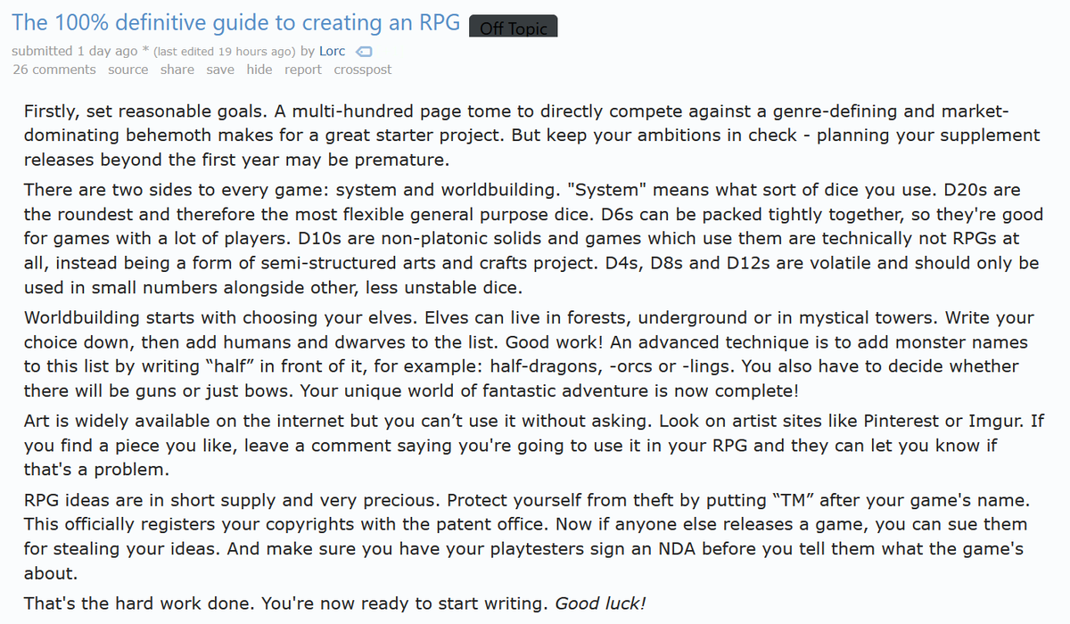 breaking: there are now at least two actually funny posts on the rpg reddits