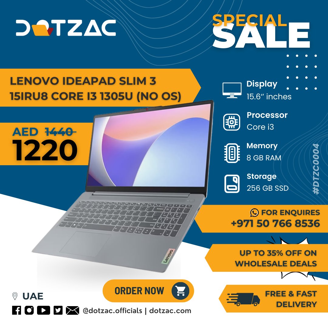 dotzac_official's tweet photo. Lenovo IdeaPad Slim 3!

🔥 Key Features:
✨ 13th Gen Core i3
🚀 8GB RAM
💽 256GB SSD
🖥 15.6" Display
🎨 Space Grey

PRODUCT CODE: DTZC0004

🚀Upgrade your tech game today! 📦💨

📞 Call: +971507668536

#LenovoIdeaPadSlim3 #UpgradeYourTech #LimitedStock #dotzac https://t.co/t4vrmojrlO