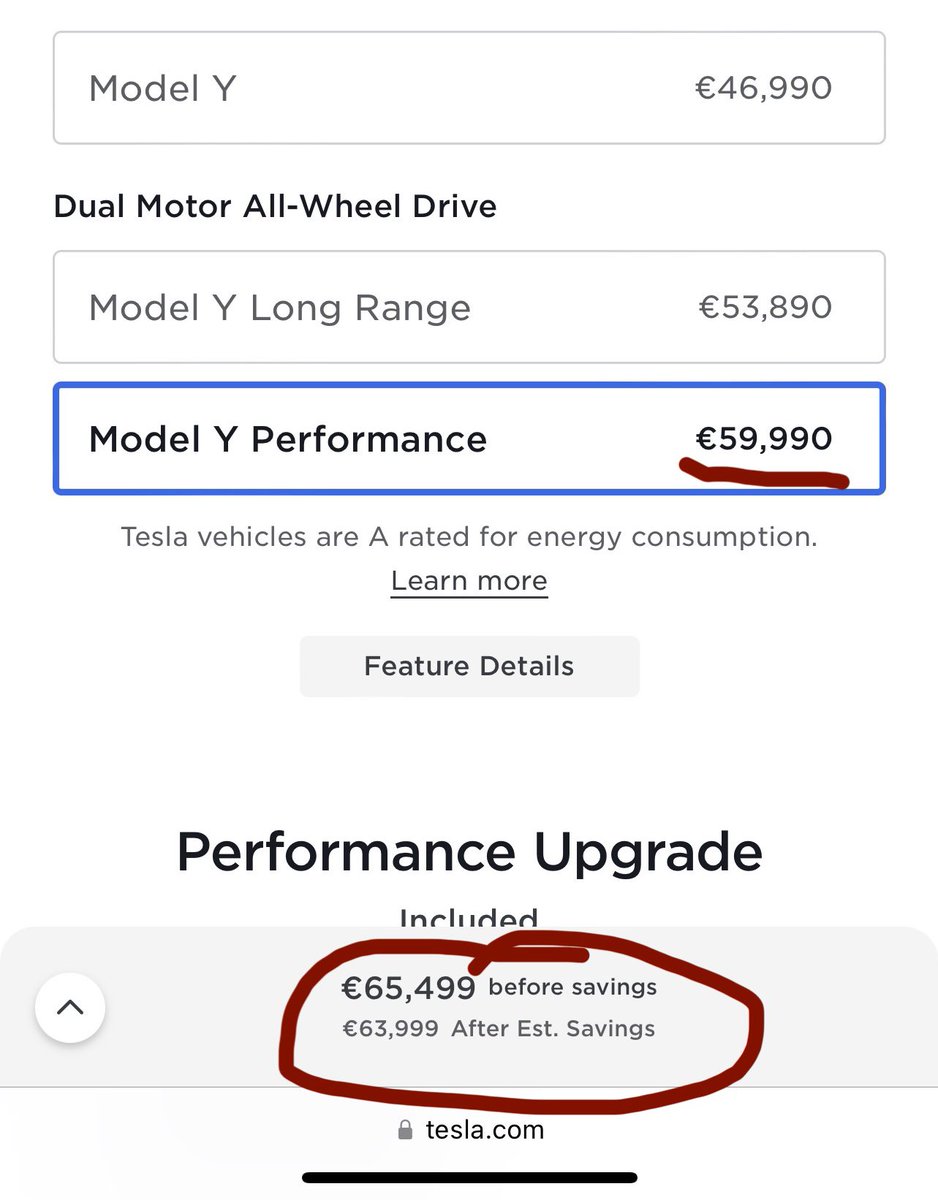 bannonman's tweet photo. @teslaeurope @Tesla Why is the price on the Ireland listing and finance page different? https://t.co/U4fRvmyAHV