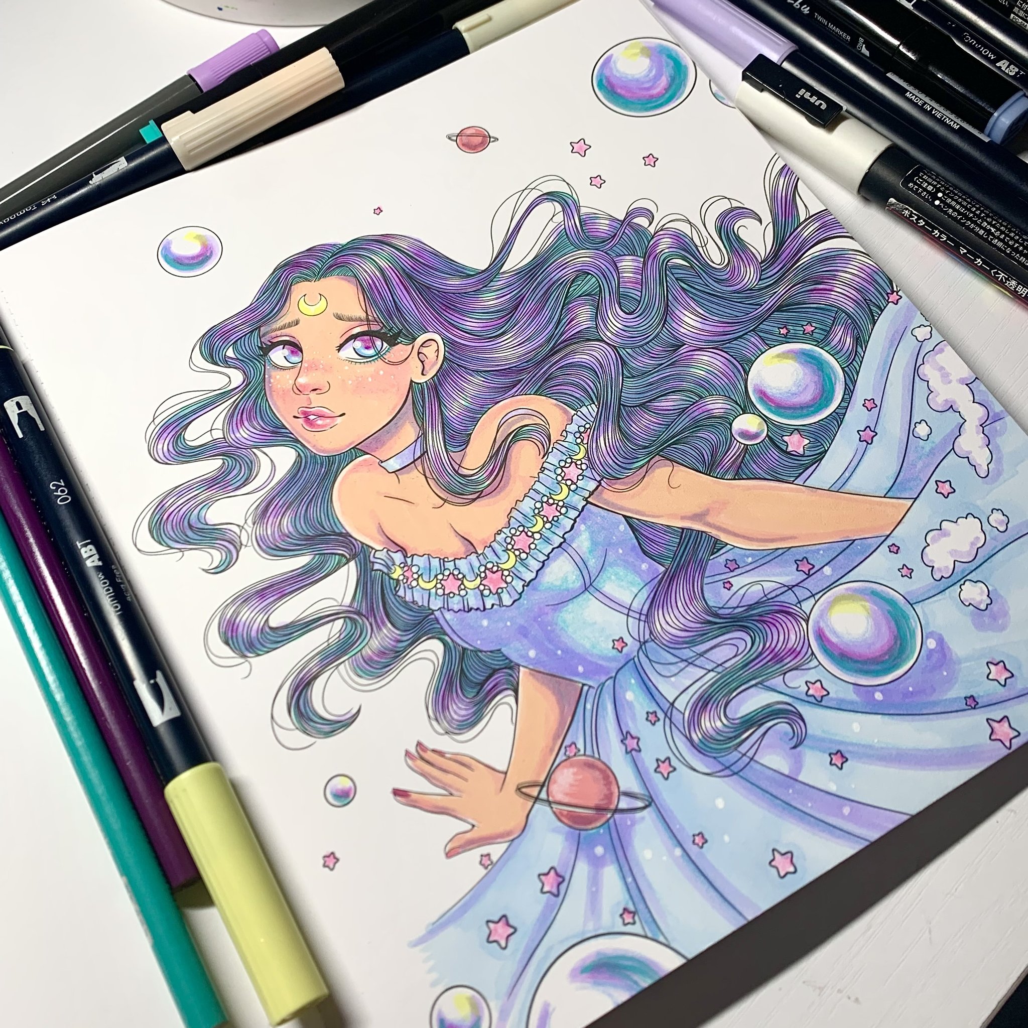 Galaxy Gals by @creativecarrah  Colouring Book Review 