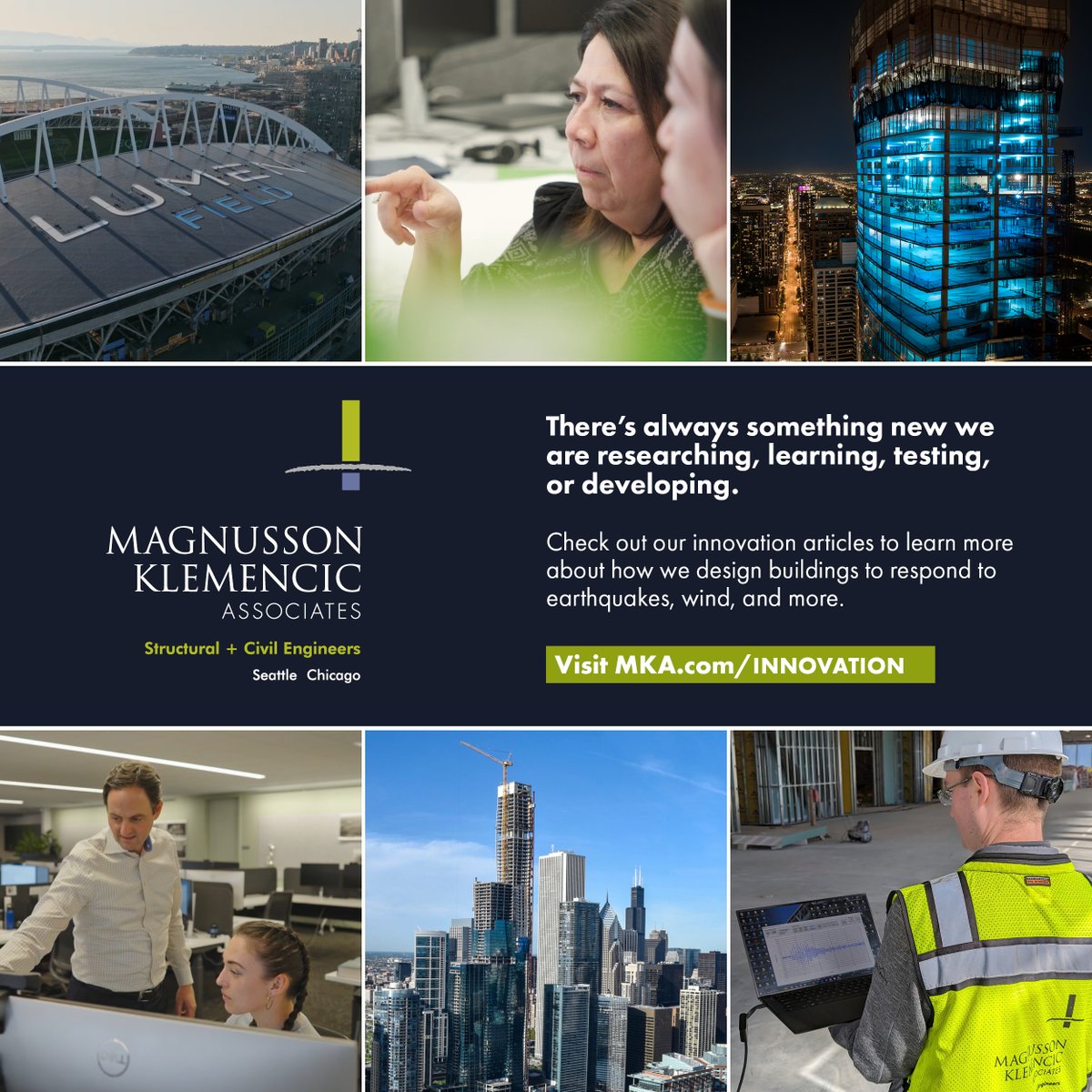 Our firm's 20 in-house Technical Specialist Teams study the latest in technologies and best practices.  Visit MKA.com/innovation to learn more.