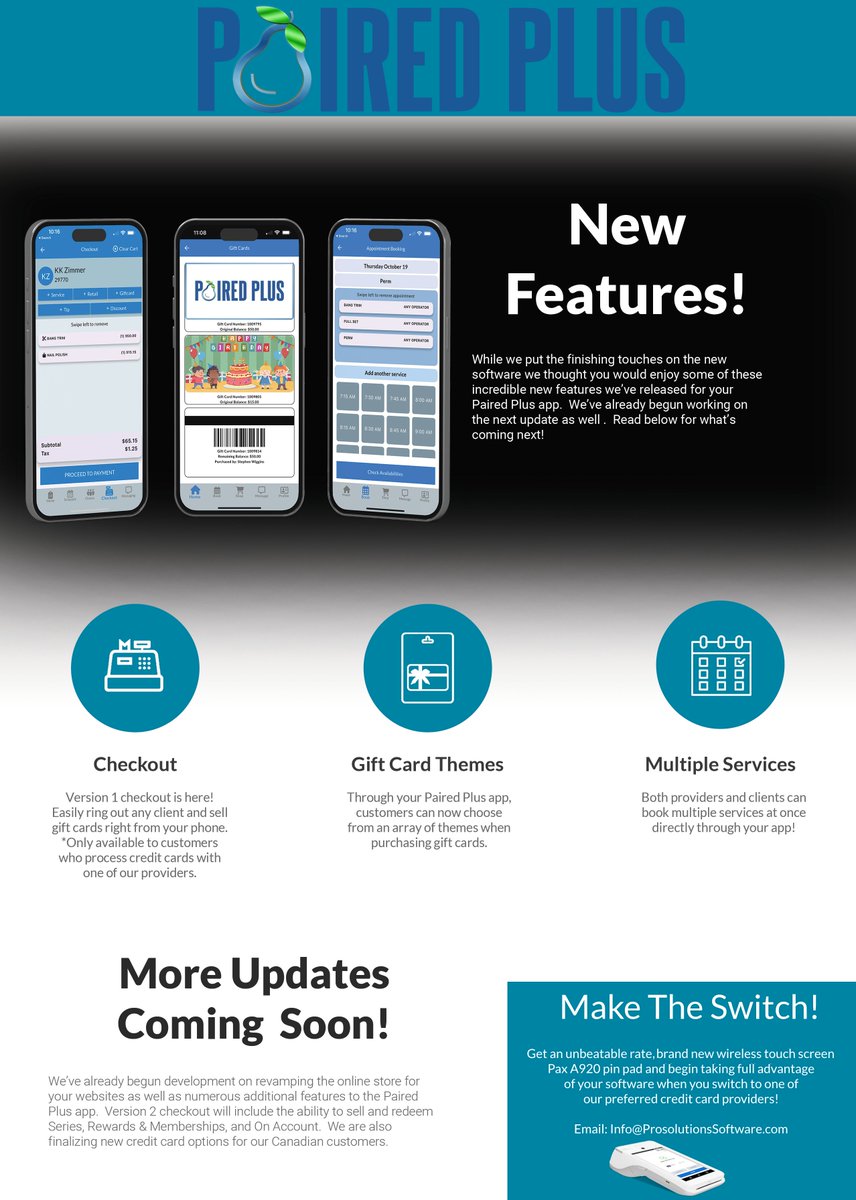 ProsolutionsLA's tweet photo. New Features Out Today!!! Make sure to update your phones to the latest version of Paired Plus! #salon #spa #software  #fridaymorning https://t.co/qMgZg7moQE