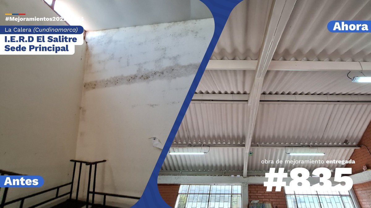 FondoFFIE's tweet photo. 🌟¡Cundinamarca también es testimonio de nuestras obras de mejoramiento!

🏗️Realizamos intervenciones en cubiertas, fachadas, redes eléctricas, baterías sanitarias y andenes de:

🏫I.E.R.D. El Salitre en La Calera.
🏫I.E.D. San Patricio Puente de Piedra, sede Moyano, en Madrid. https://t.co/qDLDYloyvJ