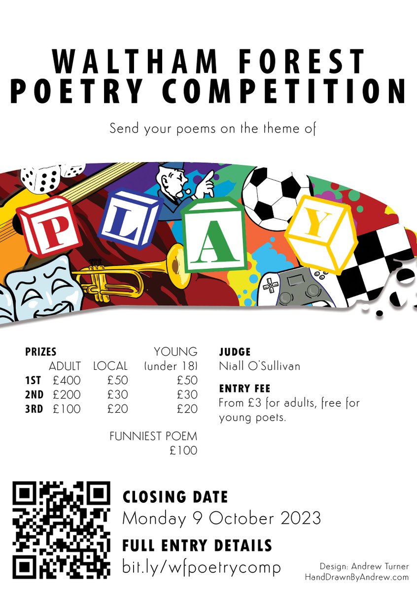 Poems Not Bombs (@poemsnotbombs) on Twitter photo Hello lovelies, RT, pretty please
Hurry! #WalthamForestPoetryComp closes midnight Mon 9 OCT - international & national comp on the theme of PLAY
bit.ly/wfpoetrycomp
<a href="/PoetrySociety/">The Poetry Society</a>
<a href="/magmapoetry/">Magma Poetry</a>
<a href="/PoetryBookSoc/">PoetryBookSoc</a>
<a href="/Poetry_London/">Poetry London</a>
<a href="/natpoetrylib/">National Poetry Library</a>
<a href="/PoetryDayUK/">National Poetry Day</a>
<a href="/VervePoetryPres/">Verve Poetry Press</a> Hello lovelies, RT, pretty please
Hurry! #WalthamForestPoetryComp closes midnight Mon 9 OCT - international & national comp on the theme of PLAY
bit.ly/wfpoetrycomp
<a href="/PoetrySociety/">The Poetry Society</a>
<a href="/magmapoetry/">Magma Poetry</a>
<a href="/PoetryBookSoc/">PoetryBookSoc</a>
<a href="/Poetry_London/">Poetry London</a>
<a href="/natpoetrylib/">National Poetry Library</a>
<a href="/PoetryDayUK/">National Poetry Day</a>
<a href="/VervePoetryPres/">Verve Poetry Press</a>