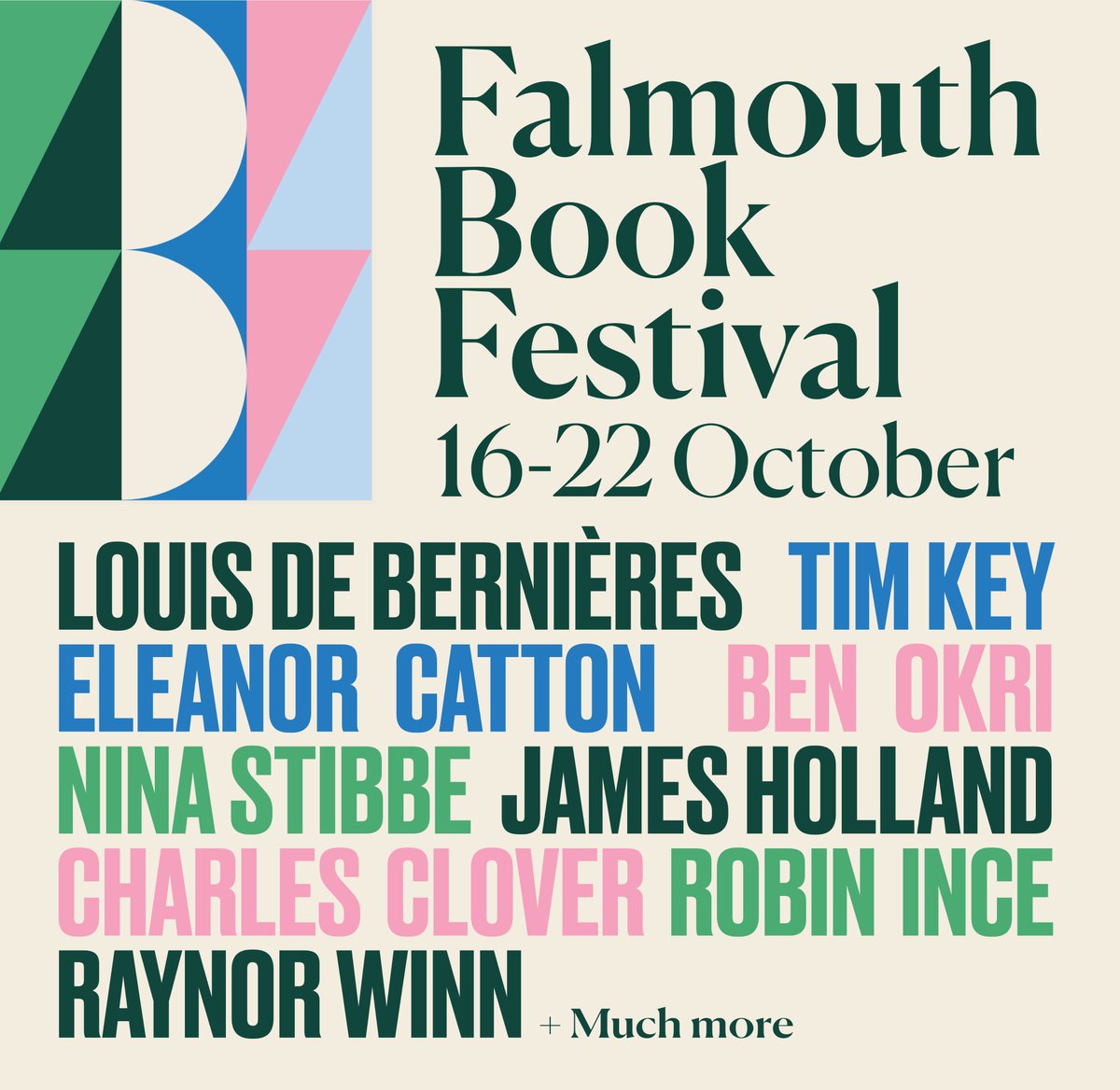 It's 10 days until our festival starts, and we can't wait to welcome all our amazing authors, including @robinince, @benokri, @James1940, @CRHClover, @ninastibbe, @timkeyperson  and @raynor_winn. Please come and join them from 16-22 Oct! #lovefalmouth #cornwall  #festival #books