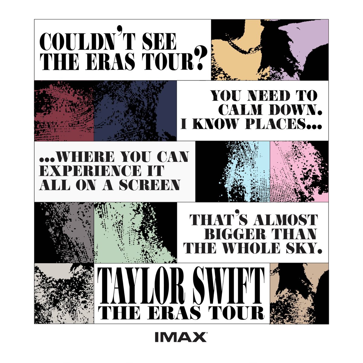 IMAX's tweet photo. Swifties, it's time to experience the @taylorswift13 | THE ERAS TOUR CONCERT FILM like it's never been experienced before: in IMAX. Get your tickets now! https://t.co/hCWCWRBLgA  #TSTheErasTourFilm https://t.co/p4Z5tBNqfx