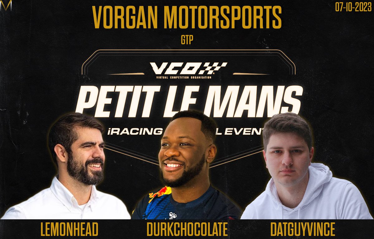 𝐏𝐄𝐓𝐈𝐓 𝐋𝐄 𝐌𝐀𝐍𝐒 - 𝐃𝐑𝐈𝐕𝐄𝐑 𝐋𝐈𝐍𝐄𝐔𝐏! 👊

We're delighted to announce our participation in the iRacing Petit Le Mans tomorrow! 

<a href="/durk_chocolate/">Durk</a> will be joining <a href="/DatGuyVince/">Vince</a> &amp; Lemon in the Cadillac V-Series as we look for overall victory around Road Atlanta! 🔥