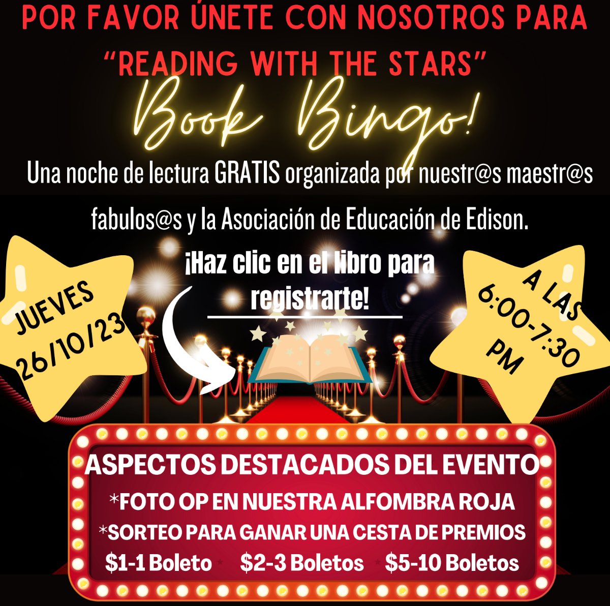 BenFranklinES's tweet photo. Join us for Reading with the Stars on Thursday, October 26, 2023. See the flyer for registration information. #shinebrightedison https://t.co/KTh2m4L5Y6