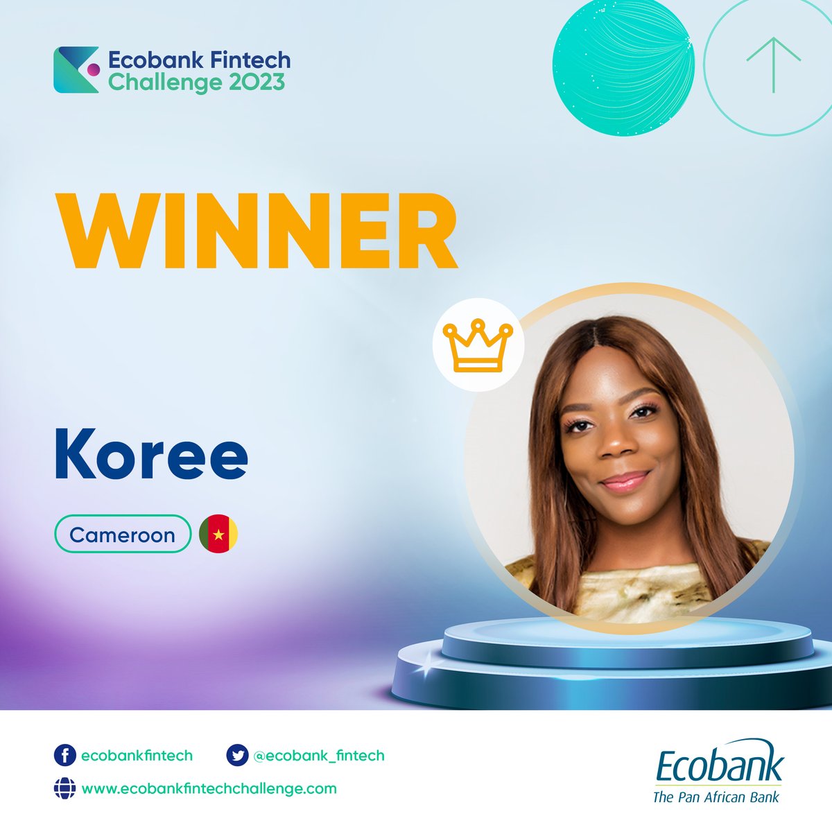 ecobank_fintech's tweet photo. We're excited to announce @koreeafrica  as the WINNER of the #EcobankFintech2023! 
 
@koreeafrica takes home the $50,000 no-strings-attached cash prize!

A big congratulations to them!
 
#EcobankFintech2023  #Fintech https://t.co/X6mG2LQvzk