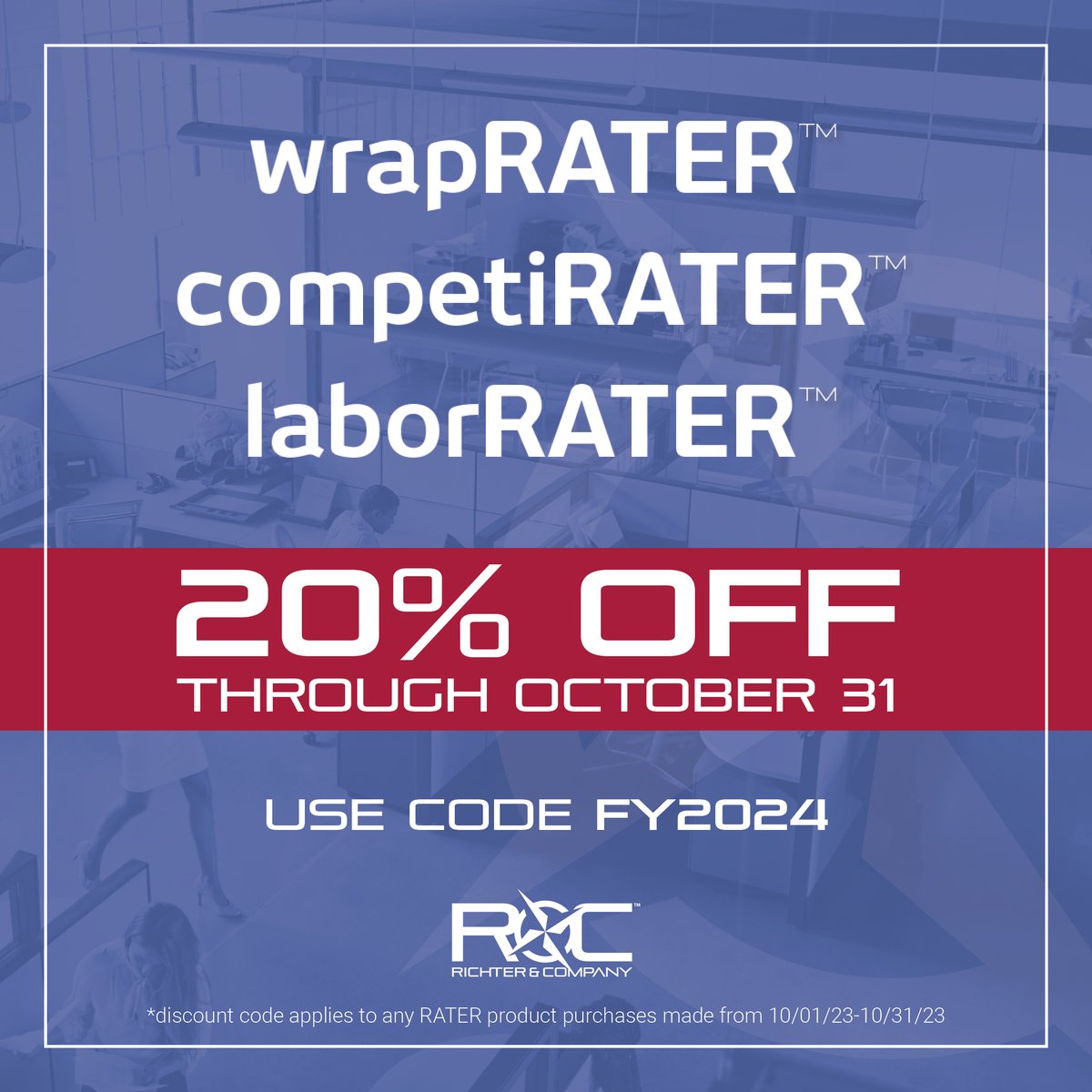 PriceToWin's tweet photo. Our competiRATER™, laborRATER™, and wrapRATER™ are all 20% OFF through the end of October. Don't miss out!
.
#RIC #GovCon #PriceToWin #WrapRater #LaborRater #CompetiRater https://t.co/0j7xjpY8DD