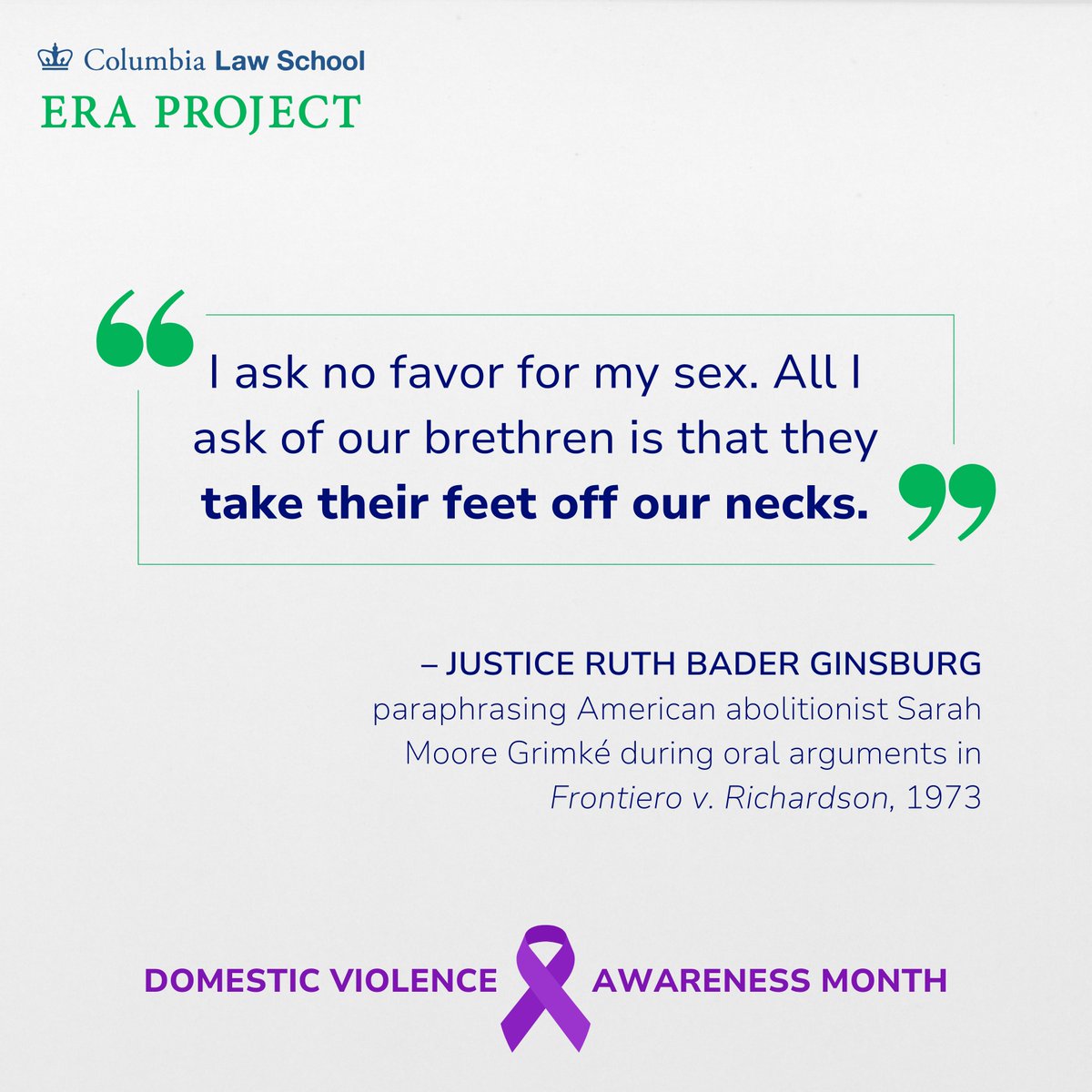 October is #DomesticViolenceAwareness Month and the #ERA Project is raising awareness about the failures of our legal system to address the prevalence and persistence of gender-based violence as a denial of sex equality under the law.