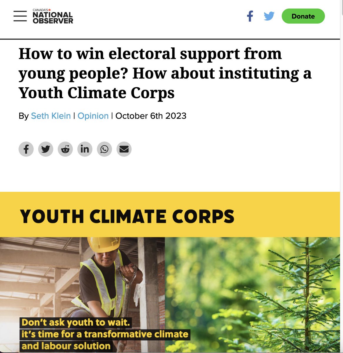 SethDKlein's tweet image. My latest column out today: 
How to win electoral support from young people? How about instituting a Youth Climate Corps
nationalobserver.com/2023/10/06/opi…