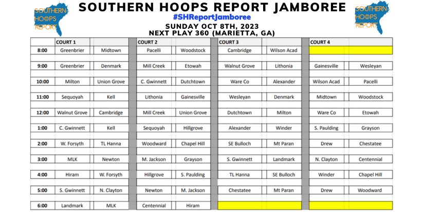 #SHReportJamboree
Sunday
October  8th
@ Next Play 360

GAME 1:
vs. Chestate
Court 4 | 2 PM

GAME 2:
vs. Woodward
Court 4 | 5 PM