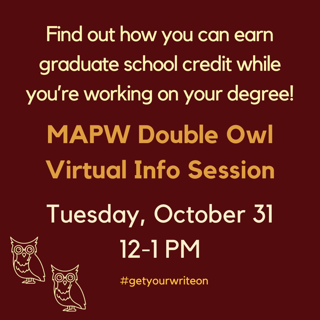 kenn_state_mapw's tweet photo. ๐ฆ๐ฆ In case you missed our MAPW Double Owl Virtual Info Session this week, we're holding another one at the end of the month! Sign up today! ๐ฆ๐ฆ #getyourwriteon
๐ป Sign up here! https://t.co/r1sGyFzdG6
#kennesawstate #doubleowl #virtualinfosession https://t.co/Q7vMCWqnuV